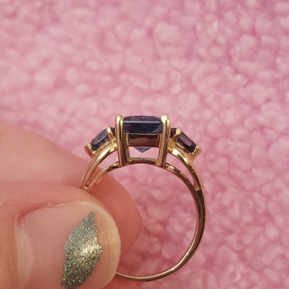 Solid14k gold blue topaz three stone ring vintage - Picture 3 of 6